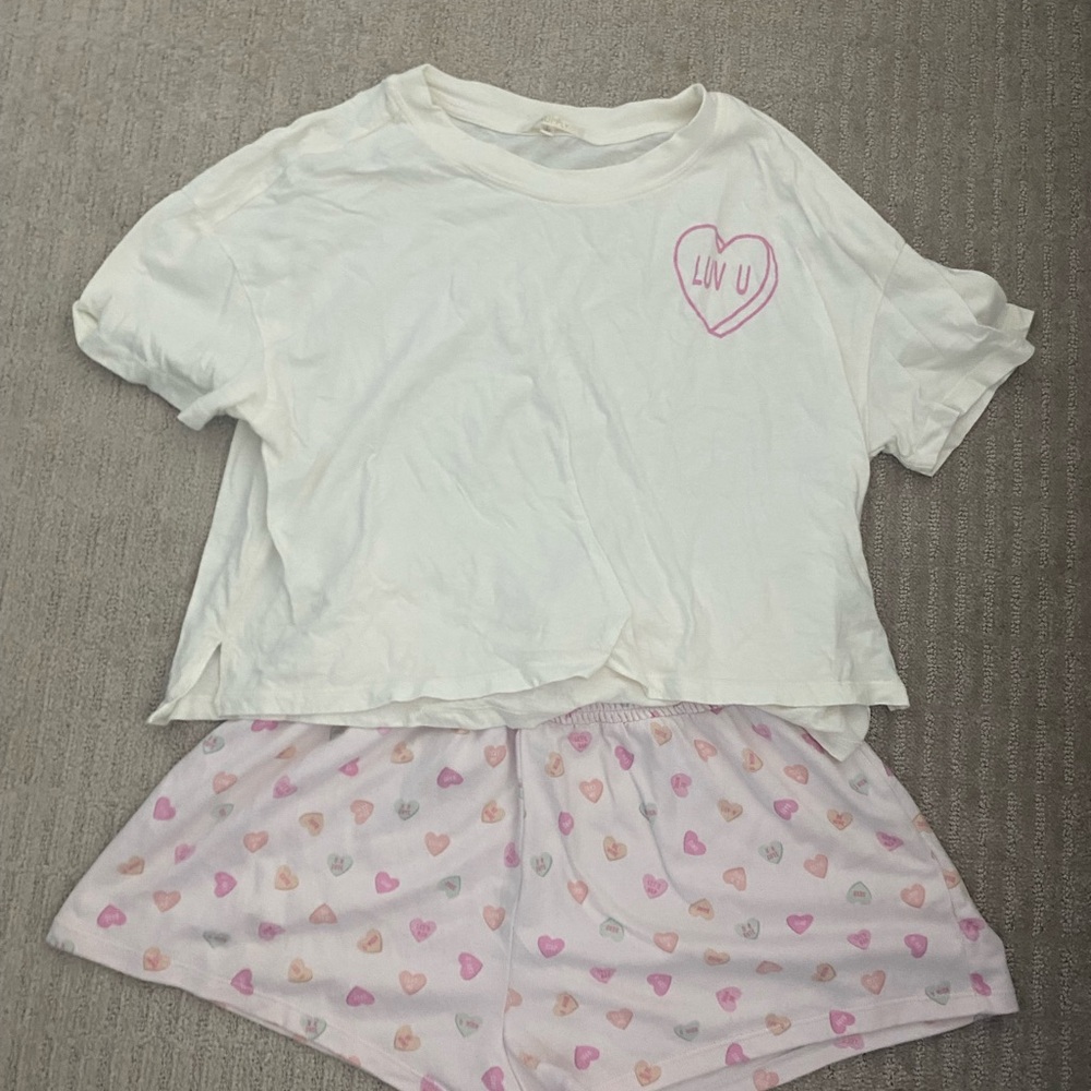 Z Supply White and Pink Heart Pajama Set